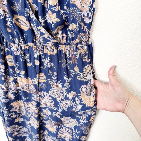 [Anthropologie] Ett Twa Blue Paisley Floral Print Wide Leg Jumpsuit Sz Medium M - Picture 6 of 13